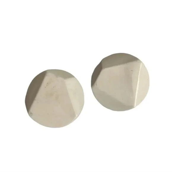 Vintage Off-White Enamel Round Hand-Painted Earrings - Picture 1 of 2